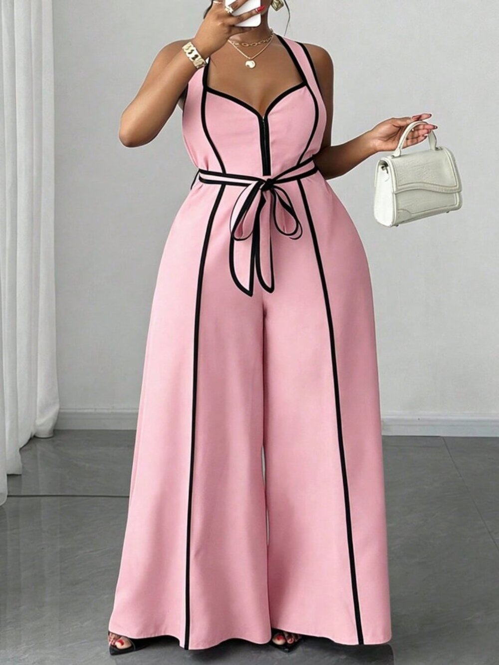 Pink Casual Women's Plus Size Sexy Off-The-Shoulder Bow Jumpsuit